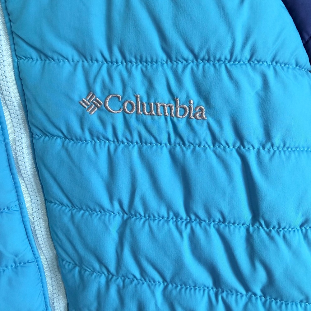 Columbia Kids‎ Hooded Puffer Jacket Blue Aqua Lightweight Full Zip Size L 14 16 - Picture 2 of 5